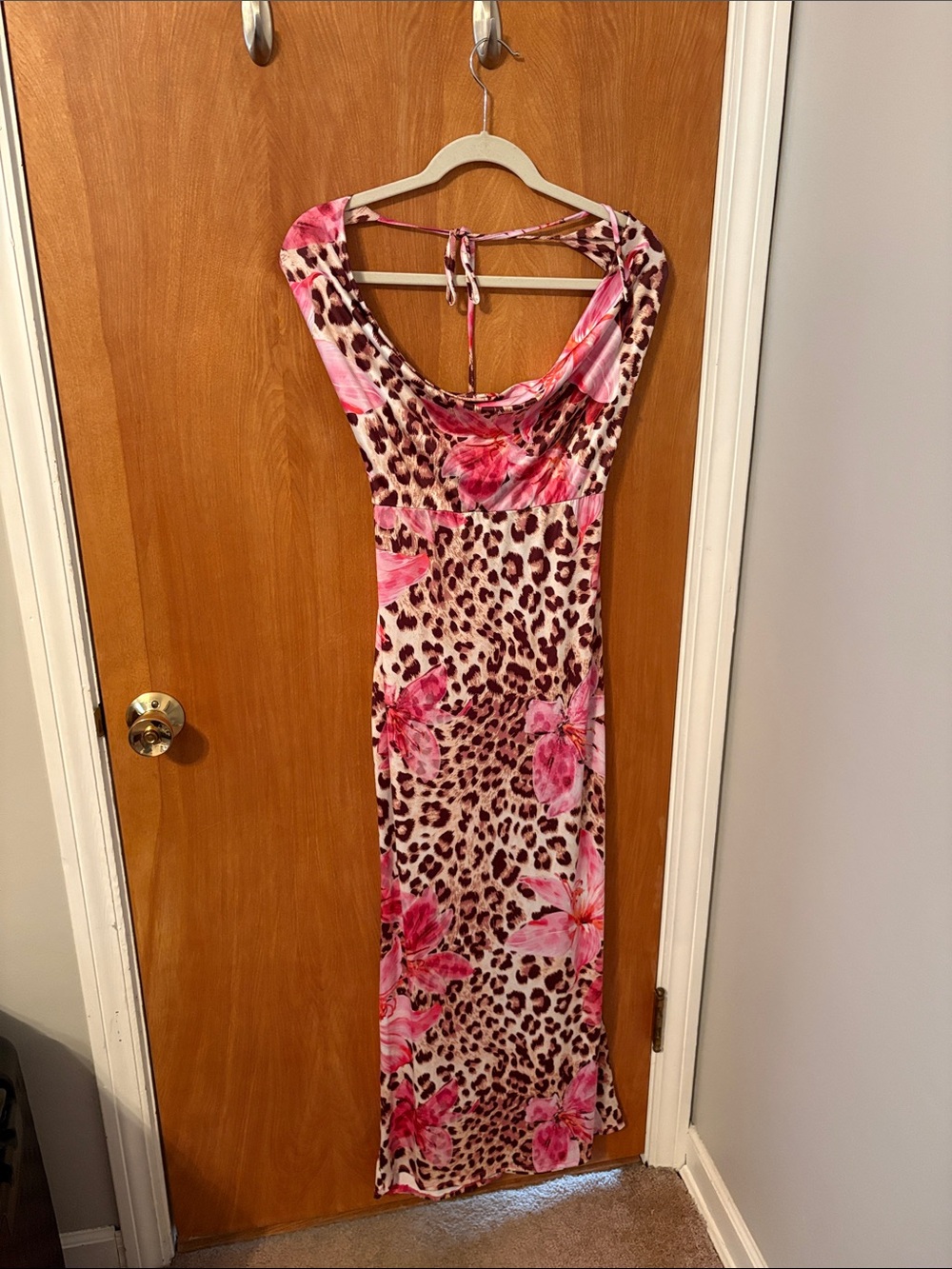 Fashion Nova Pink and Brown Leopard Print Maxi Dress